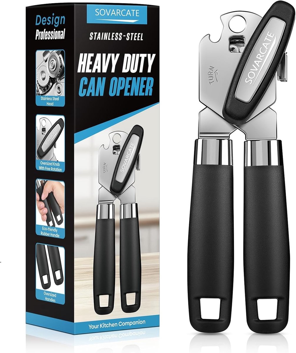 Potopener voor senioren - Roestvrij staal - Ergonomische gebogen handgreep - Multifunctionele handmatige blikopener met magneethefboom