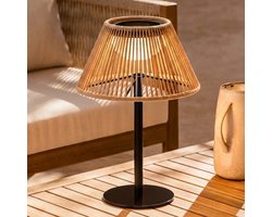 Solar tafellamp oplaadbaar 'Maris' - Opladen via USB C & zonne energie - Rotan look - Warm wit licht (2700K) - IP44 - 3 lichtstanden - Tot 30 uur brandduur - Met schemersensor - Solar tafellamp
