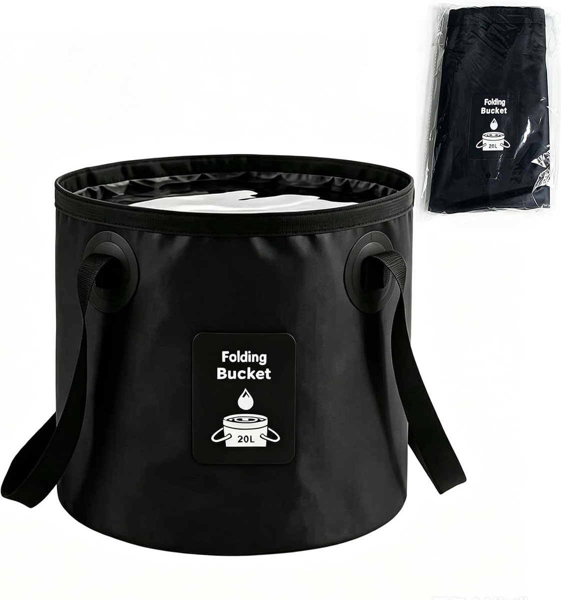 Wasteil opvouwbaar - Zwart - 20 liter - Waterdicht 500D PVC-zeilmateriaal - Multifunctionele draagbare emmer voor outdoor en camping