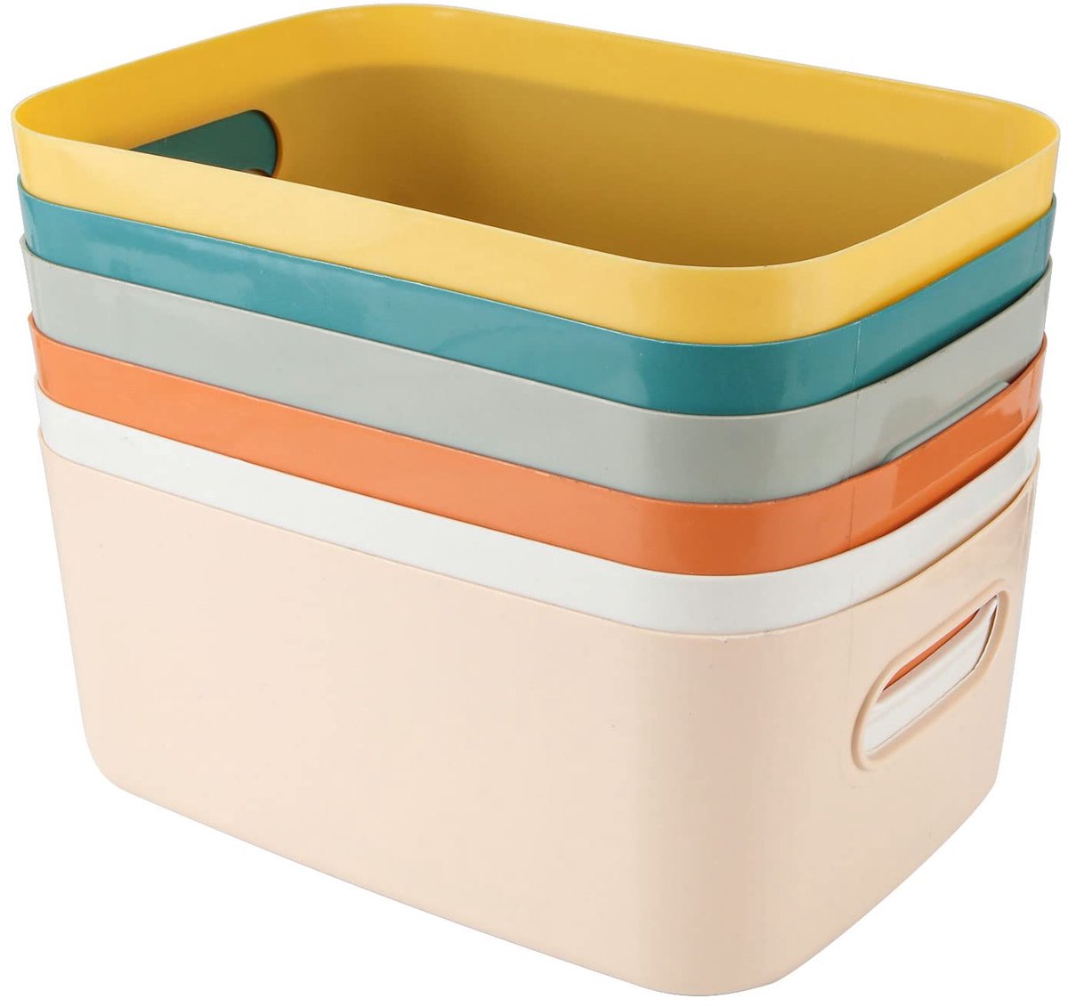 Famanu – Set van 6 plastic opbergdozen in meerdere kleuren, 24 x 16 x 9 cm, duurzame opbergbakken met handgrepen voor keuken, kast en kantoor