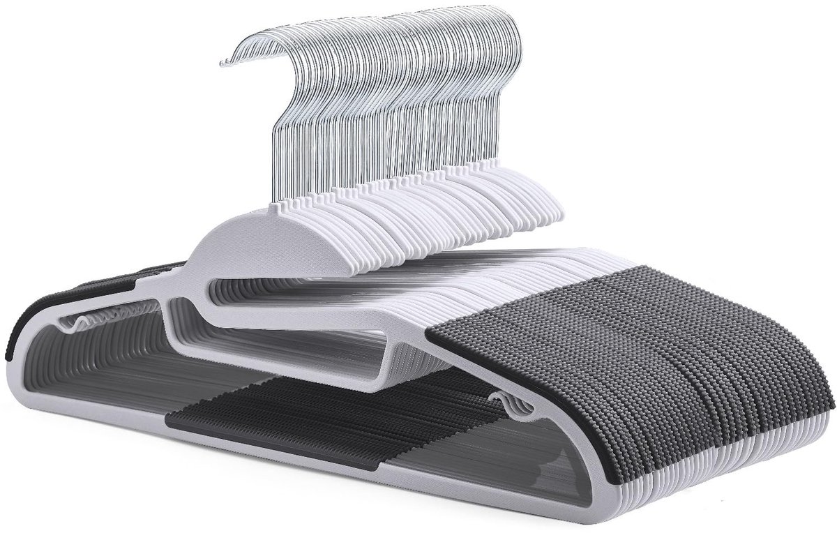 Famanu – Set van 20 S-Vormige Plastic Hangers - Met Rubberen en Horizontale Staaf, Antislip, 360° Draaibaar, Ruimtebesparend voor Volwassenen, Zwaar Belastbaar