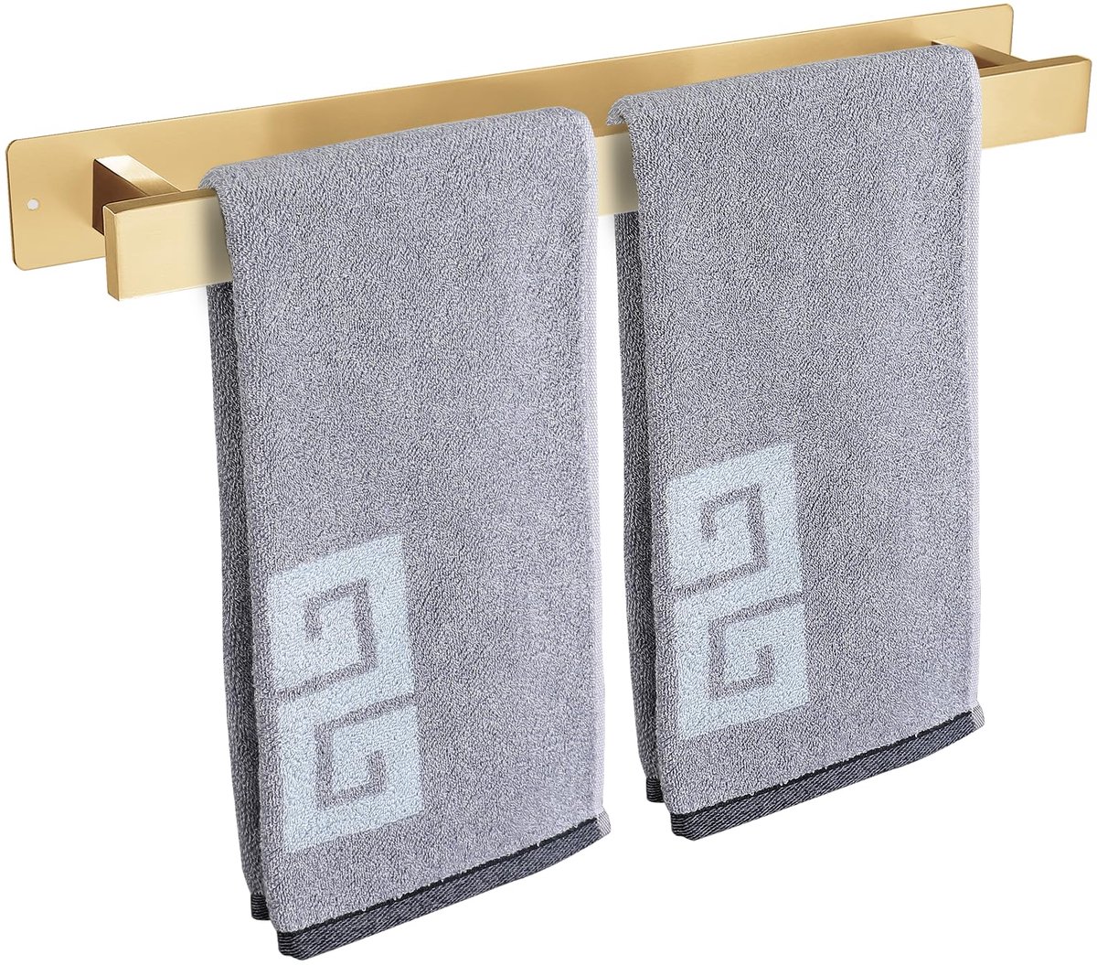 Famanu – Handdoekhouder voor badkamer, wandhanddoekrek met zelfklevende of schroeven, roestvrij staal, waterdicht en roestvrij (40 cm, goudkleurig