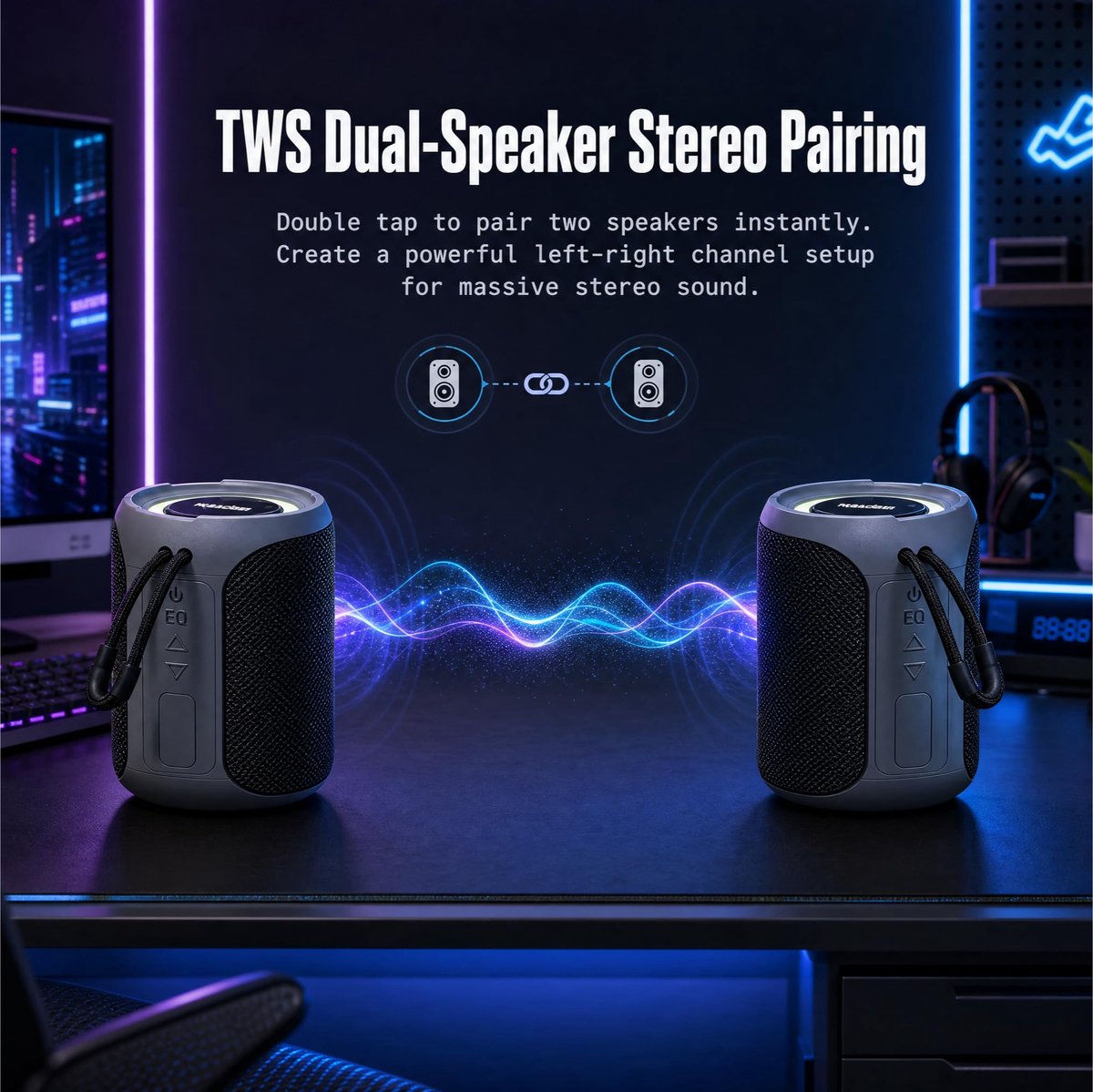 Wowssyo Draagbare bluetooth-luidspreker voor buiten, muziekbox met 50 W waterdichte IPX7 draadloze luidspreker met - ShopVlot