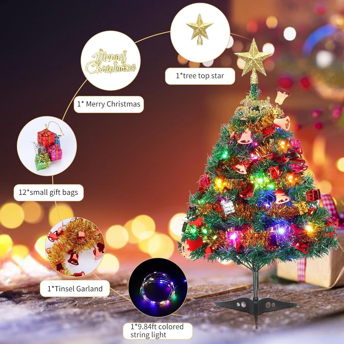 Kerstboom 60 cm - Kunstkerstboom met verlichting - Decoratief - Perfect voor tafel of etalage - ShopVlot