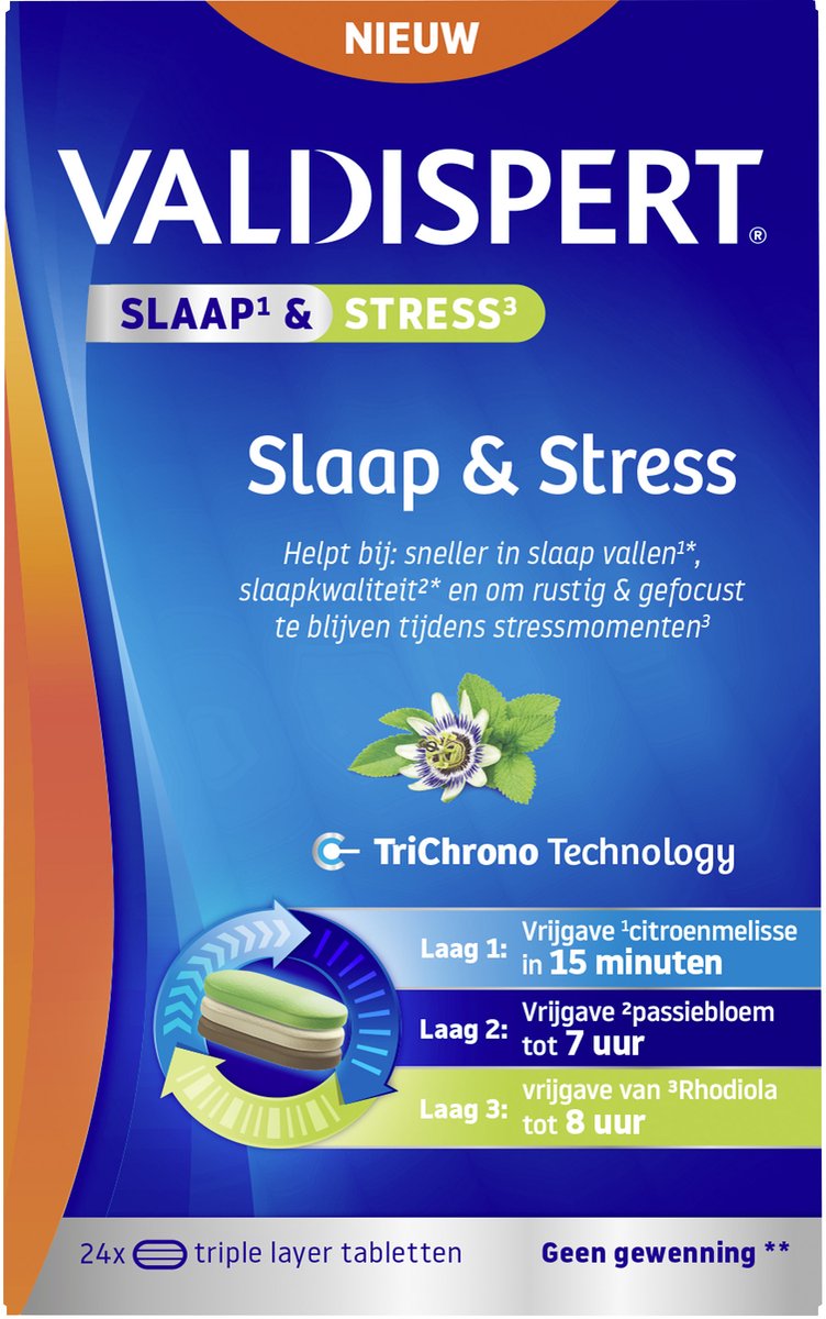 Valdispert Slaap & Stress - Citroenmelisse helpt om sneller in slaap te vallen* - Rhodiola helpt bij stressmomenten* - Geen gewenning** - 24 tabletten