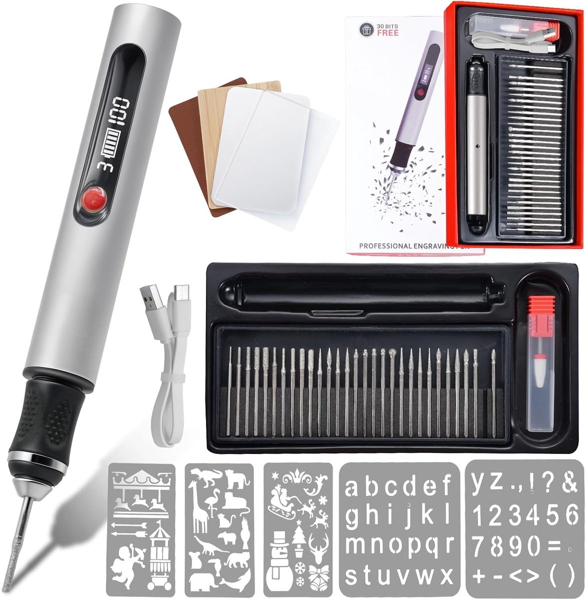 Elektrische Graveerpen - Zwart - USB Oplaadbare Graveermachine met 30 Bits - Voor Sieraden, Hout en Glas