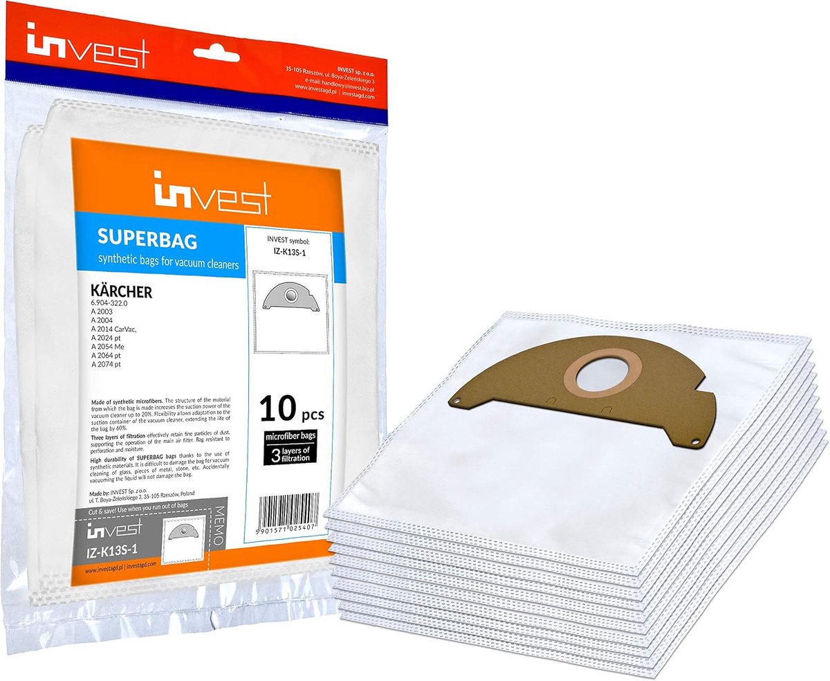 10 Non-Woven Vacuum Bags for Kärcher 6.904-322 (WD 2, MV 2, A 2054, A 2000, A 2003, A 2004, A 2014, A 2064, WD 2.200 - ShopVlot