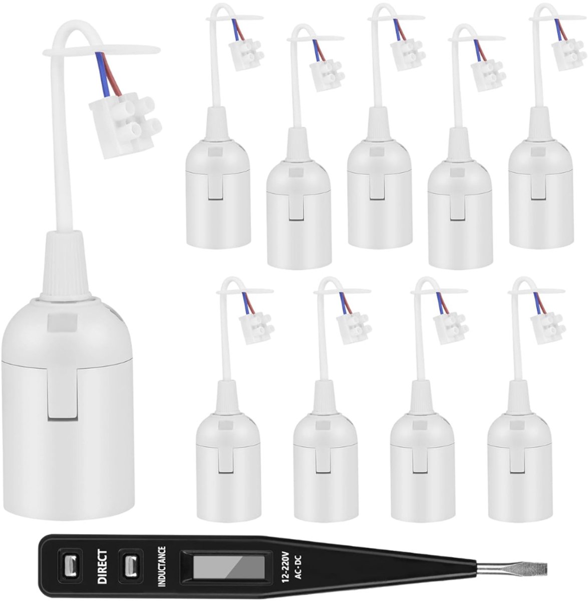 ZRNS® Verhuisfitting - Met Spanning Tester - Lampfitting met Kroonsteen - E27 - 10 Stuks