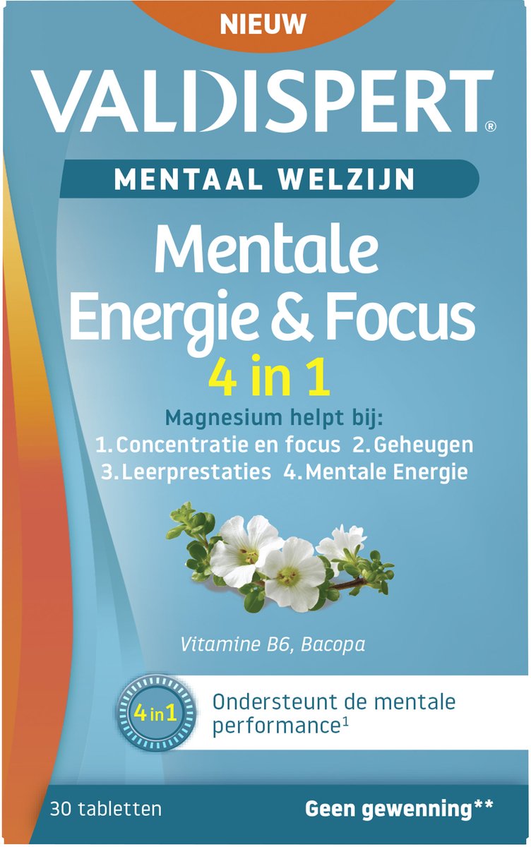Valdispert Mentale Energie & Focus 4 in 1 - Met magnesium ter ondersteuning van de mentale performance - Geen gewenning** - 30 tabletten