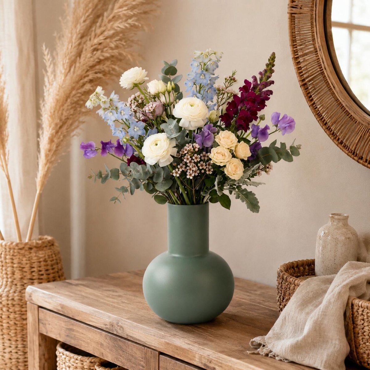 Bellatio Design bloemenvaas Clarice - groen - mat glas - 22 x 30 cm - glazen vazen - siervaas - boeketten