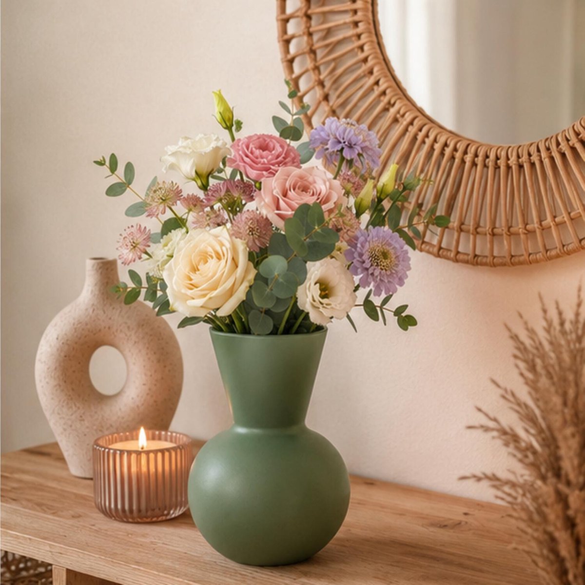 Bellatio Design bloemenvaas Gaya - groen - mat glas - 21 x 30 cm - glazen vazen