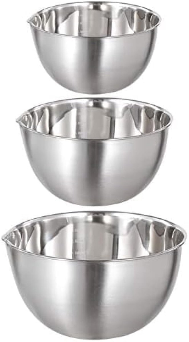Famanu – 3-delige mengkommenset, mengkommen met uitloop, nestende metalen kommen voor bakken en koken, vaatwasserbestendig, 1.5L/3L/5L