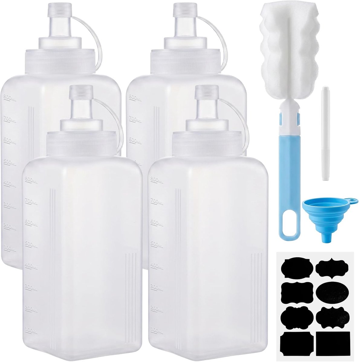 Sausfles 800ml - plastic knijpfles - met nozzles - ideaal voor sauzen en dressings - ShopVlot