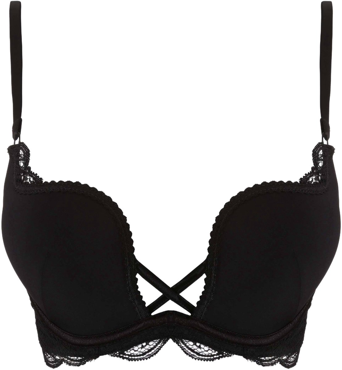 Henderson Delis 80D - Push-Up Beha met Kant - Voorgevormde Cups voor Diep Decolleté - Zwart Noir classique