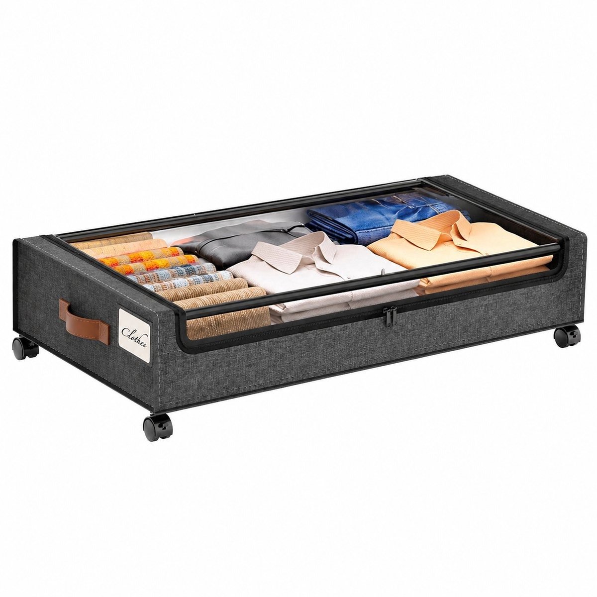 Somstyle Opbergbox met Wielen - 80 x 43 x 16 CM - Opbergtas Onder het Bed - Opberghoes Dekbed - Kleding Organizer - Donkergrijs