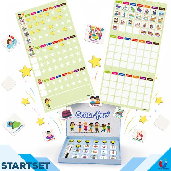 Startset met planborden, beloningssysteem, pictogrammen en een opbergdoos.