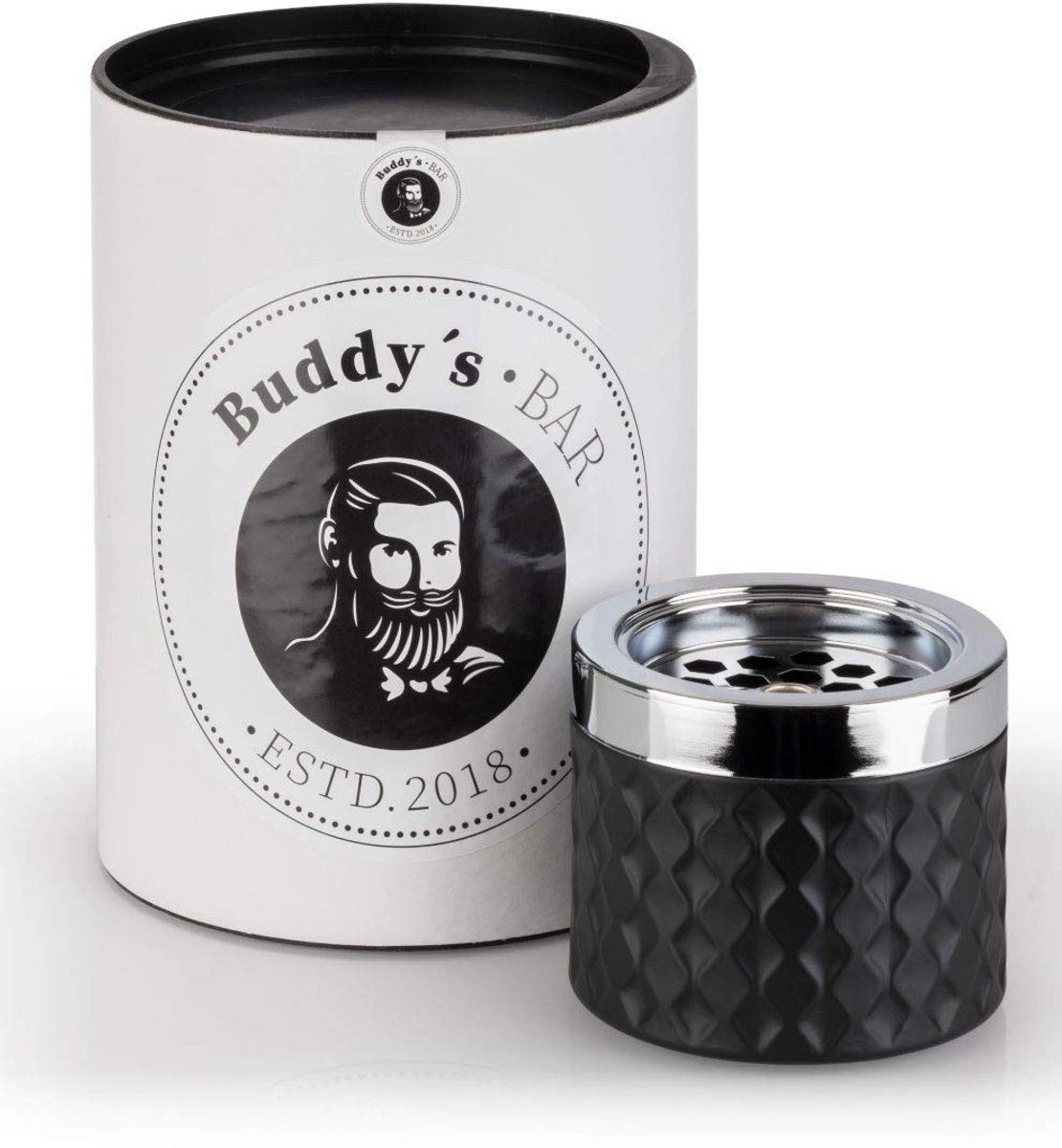 Buddy's Bar Romeo windasbak met deksel - glas - bajonetsluiting - mat zwart - 9,5 cm