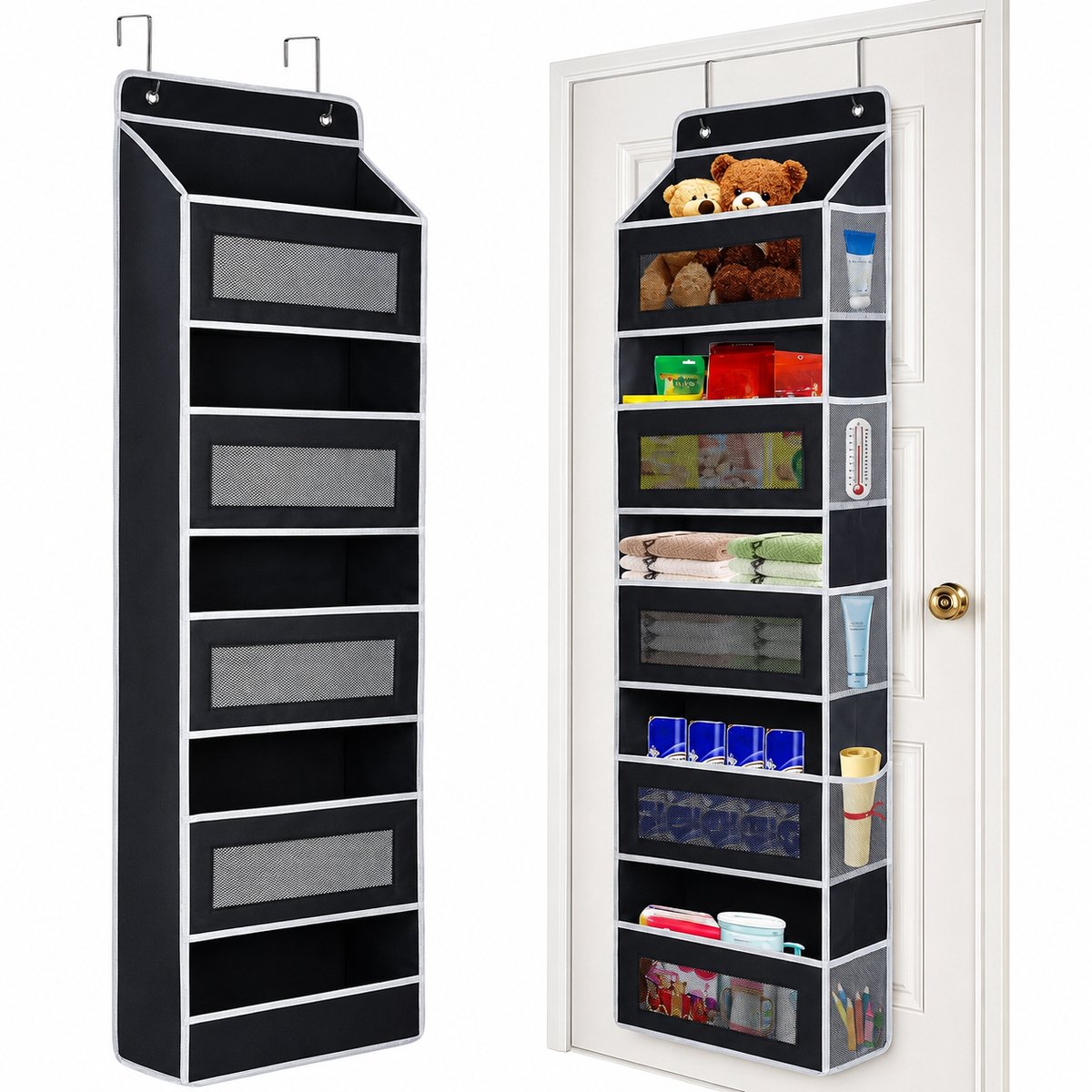 DPLUNIQ Organizer - Opbergzak - Opbergtas - Opbergrek - Voor een Deur - 5 Grote Vakken - Multifunctioneel - 45x16,5x145cm - Grijs