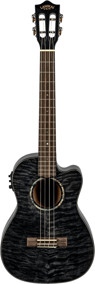LANIKAI LKUQMBKCEB Baritonukulele, Quilted Maple Series, zwart, Cutaway, Preamp,