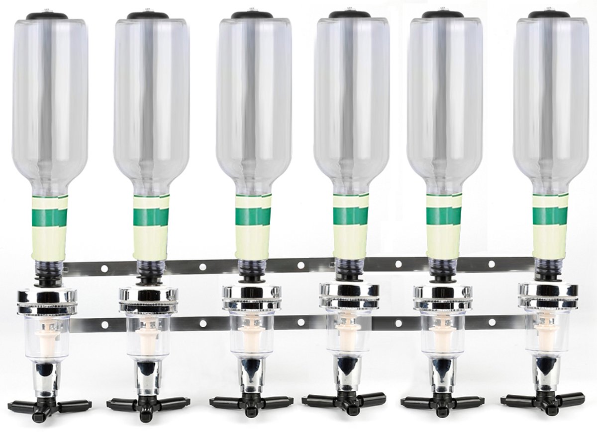 PIPIPOXER Drankdispenser 6 flessen - Bar Butler - Flessenhouder en doseerder - Drank & Shot dispenser - Incl. muurbevestiging - accessoires, drankdispenser, huisbar, cocktailbar - 6 Fles