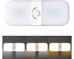 LED-plafondlamp - Camperverlichting - Leeslamp - 120 LED-chips - 3 kleuren - TEM-dimmen - 12V-24V - 10W - Dimbaar - Met schakelaar - Geschikt voor campers, caravans en vrachtwagens - 1 stuk