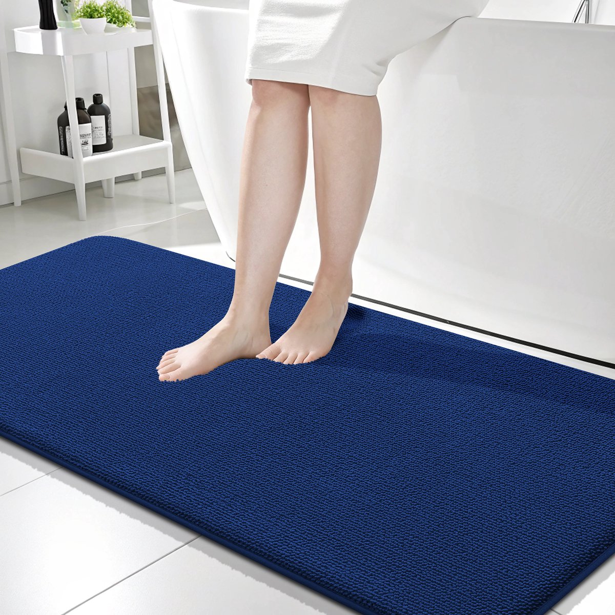 Olanly Badmat Antislip – Dikke Geheugenschuim Douchemat – Badmat Badkamer – Sneldrogend Vloermat – Marineblauw – 61X150cm