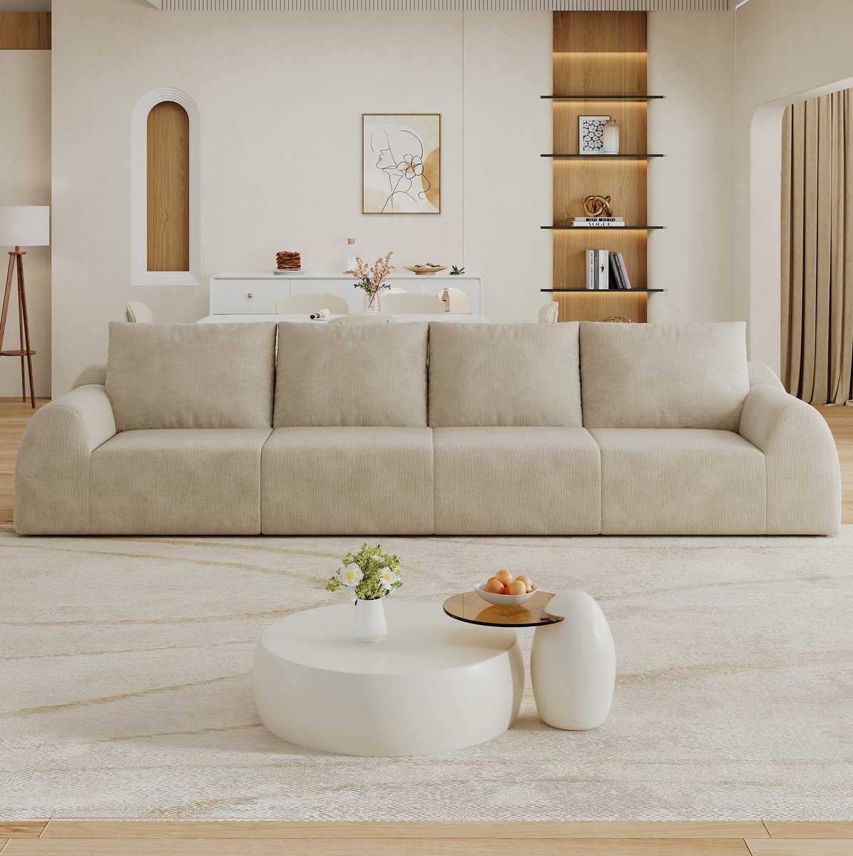 OKWISH Bank – 4-Zits Zitbank 324 Cm – Met Zachte Chenillelook, Hoge Veerkracht En Zonder Montage – Voor Woonkamer – Stof – Khaki