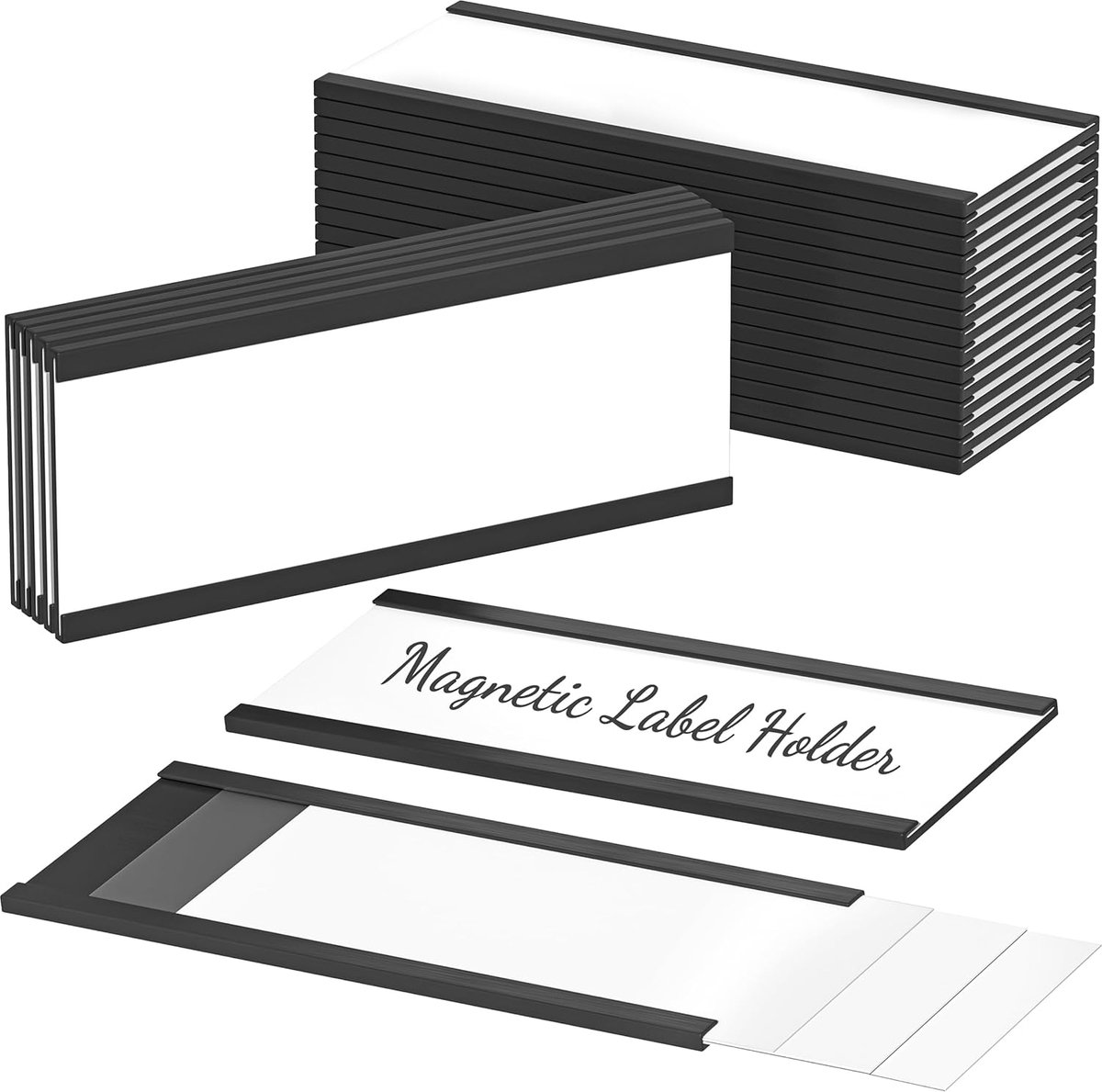 Magnetische etikettenhouder, 20 stuks, magnetische etikettenhouder met transparante kunststof beschermers, kaarthouder - ShopVlot