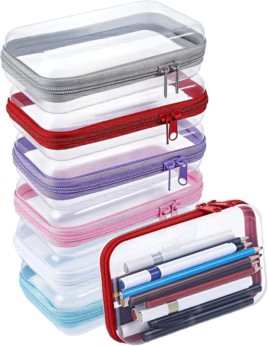 6 Pcs Transparent Zipper Hard Case, 6 Colours, Plastic Transparent Pens, Suitcase, Hard Shell Zipper, Pouch for - ShopVlot