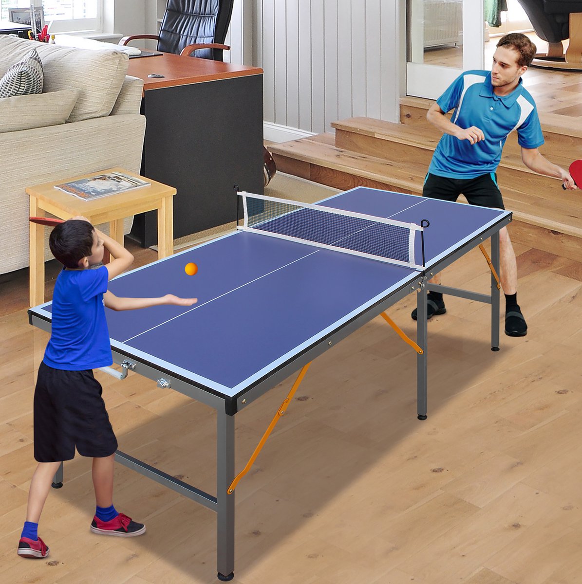 REDOM - Tafeltennistafel - Opvouwbaar - Met net, 2 bats en 3 ballen - Binnen en buiten - MDF - Blauw - 152,4 x 66,04 x 66,04 cm