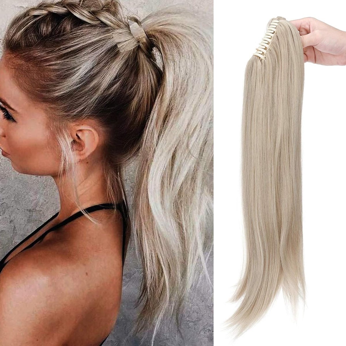 SEGO Ponytail Extension Ponytail Braid Clip Hairpiece Hair Piece Heat Resistant Micro-Wavy Like Real Hair 55 cm Ash - ShopVlot