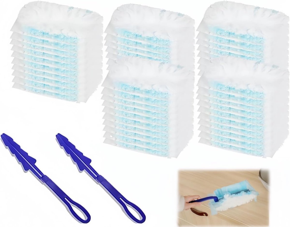 SnelShoppen - Dust Magnet Navulpack van 50 Stuks Stofmaskers, 2 Handvatten, Antistatische Navulling, Veer Duster, Voor Het Schoonmaken van Huisdierenh