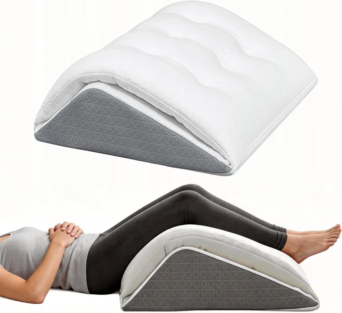Beenverhoger voor in bed - Wit - 60 x 48 x 20 cm - Traagschuim beenverhogingskussen voor rugslapers