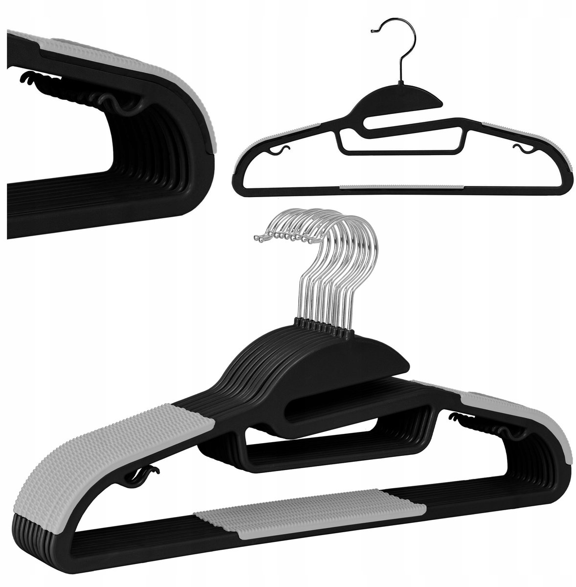Set van 10 Antislip Kledinghangers - Zwart/Grijs - Sterk & Ruimtebesparend