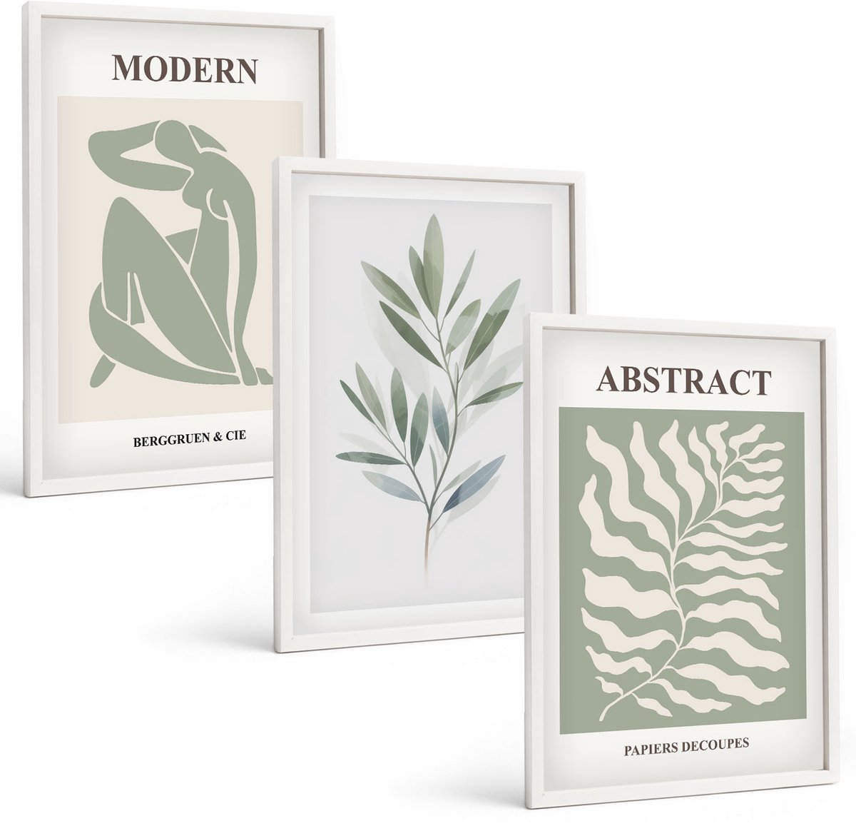Tulup 3-Delige Schilderij Set - Matisse Design Aquarel Boho Planten - 40x60 - Decoratieve Muurdecoratie - Slaapkamer - Wanddecoratie