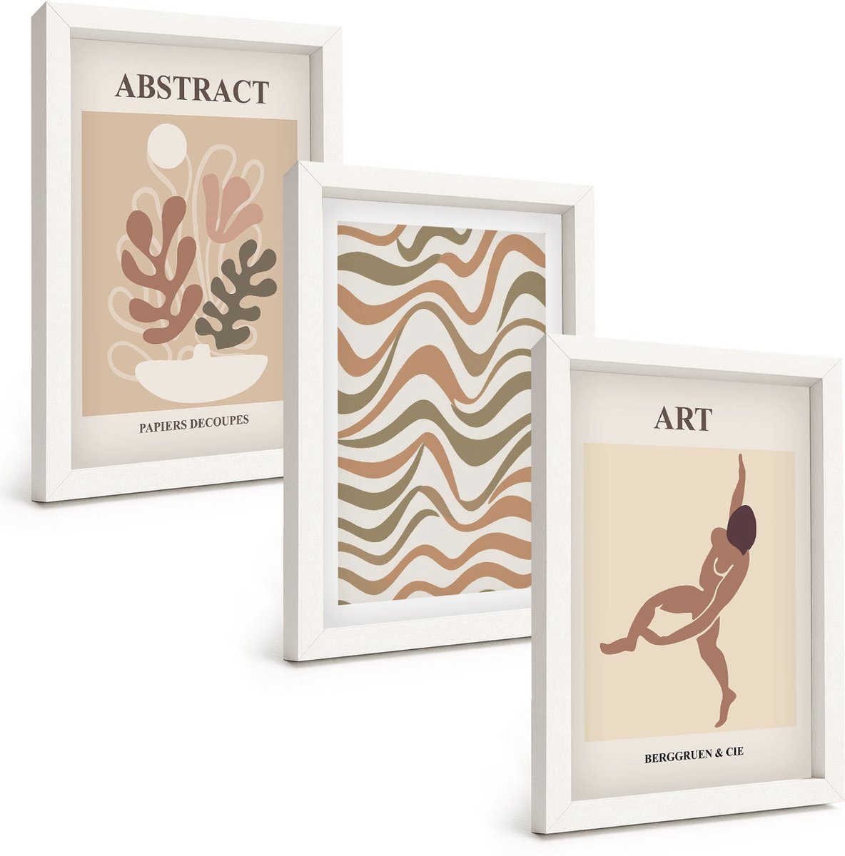 Tulup 3-Delige Schilderij Set - Matisse Boho Abstracte Vormen en Patronen - 20x30 - Decoratieve Muurdecoratie - Slaapkamer - Stijlvolle Muurdecoratie