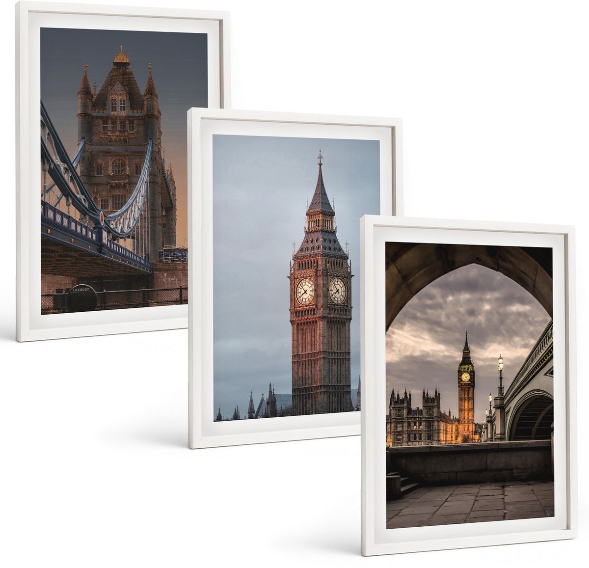 Tulup 3-Delige Schilderij Set - Uitzicht op Londen met de brug en de Big Ben. - 40x60 - Muurdecoratie - Decoratieve Schilderijen - Wohnzimmer - Woonkamer Decoratie