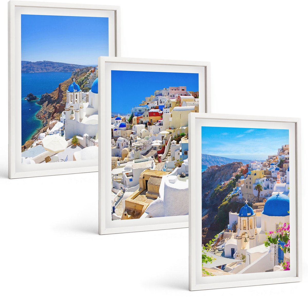 Tulup 3-Delige Schilderij Set - Landschapsarchitectuur en uitzichten op de stad Oia op Santorini, Griekenland - 40x60 - Wanddecoratie - Woonkamer Decoratie