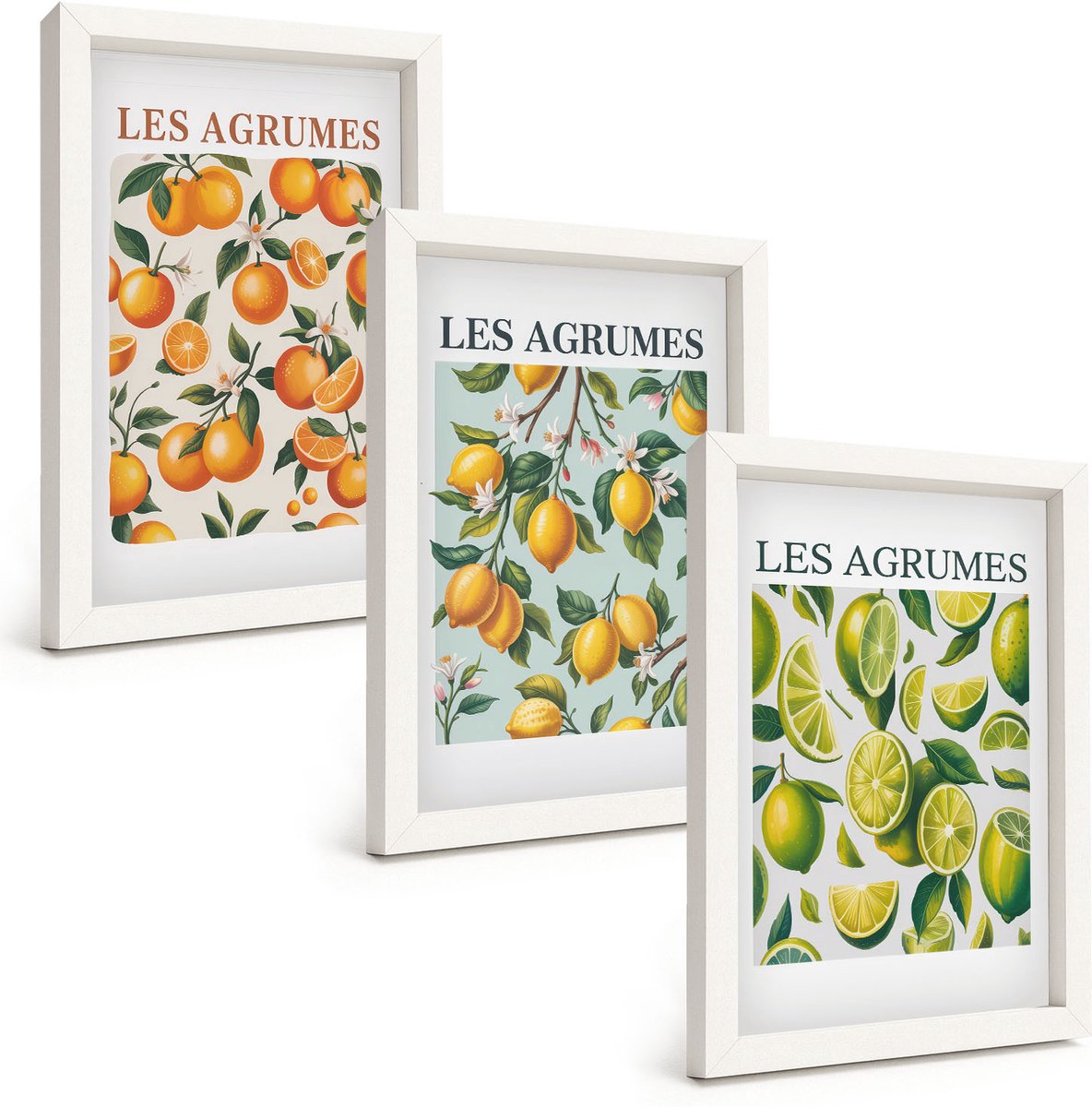 Tulup 3-Delige Schilderij Set - Fruitige citruspatronen in pastelkleuren - 20x30 - Schilderijen Set - Wanddecoratie - Woonkamer - Decoratieve Schilderijen