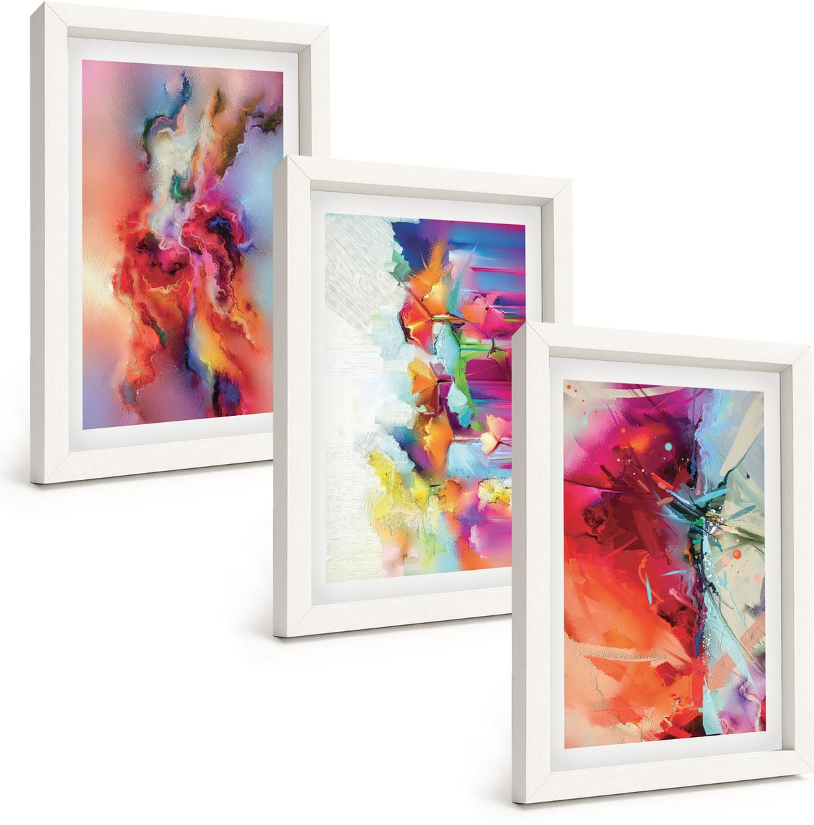 Tulup 3-Delige Schilderij Set - Kleurrijke abstracties met dynamische vormen en figuren - 20x30 - Moderne Wanddecoratie - Woonkamer - Decoratieve Schilderijen