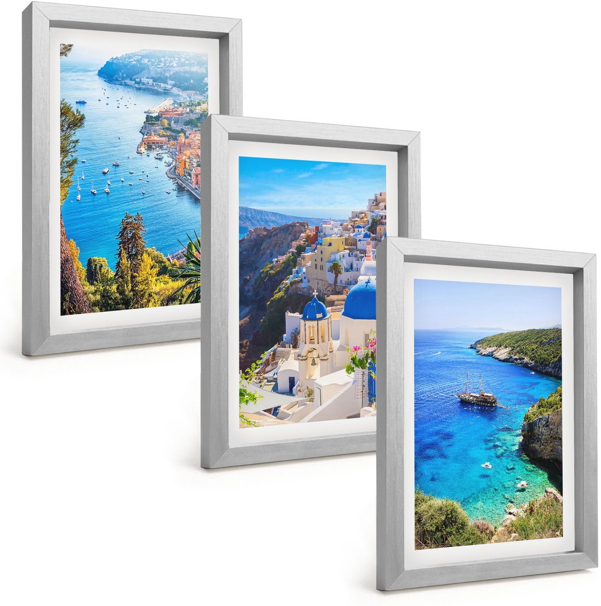 Tulup 4-Delige Schilderij Set - Uitzicht op de Griekse kust en het stadje Oia op Santorini - 20 x 30 cm - Wanddecoratie - Schilderijen Set - Interieur - Stijlvolle Muurdecoratie