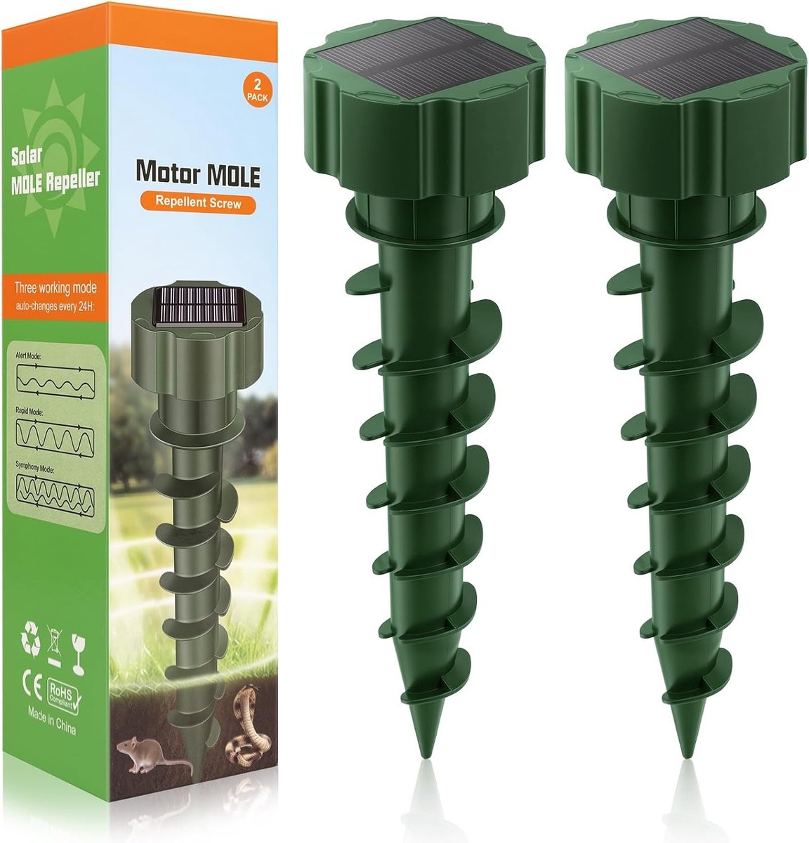 Mollenverjager trilling - Groen - Set van 2 - Waterdichte Zonne-energie Mollenverjagers - Voor Tuin en Gazon
