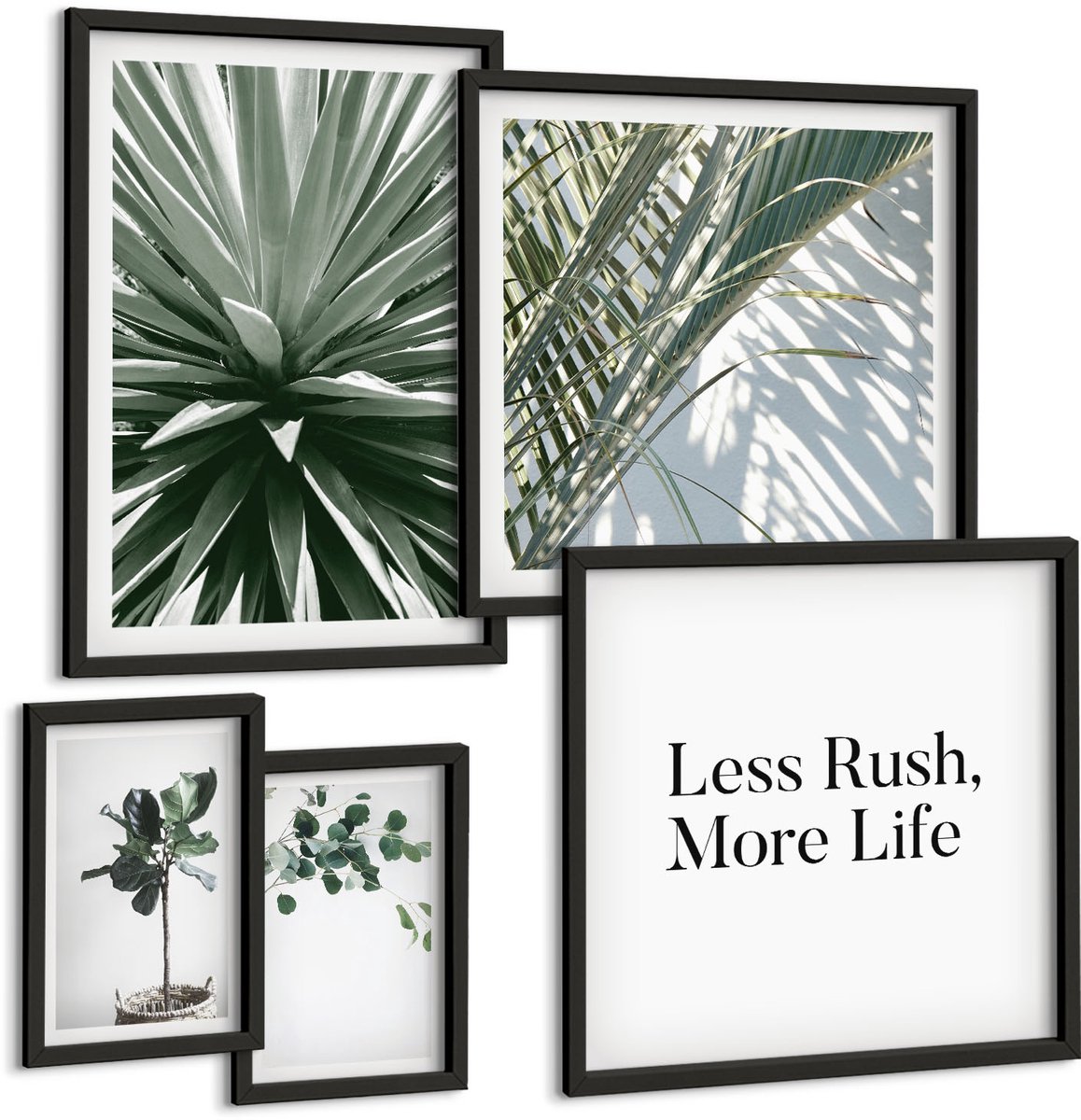 Tulup 4-Delige Schilderij Set - Groene bladplanten in een moderne decoratieve stijl. - 50 x 50 cm, 20 x 30 cm en 40 x 60 cm - Muurdecoratie - Decoratieve Schilderijen - Wohnzimmer - Wanddecoratie