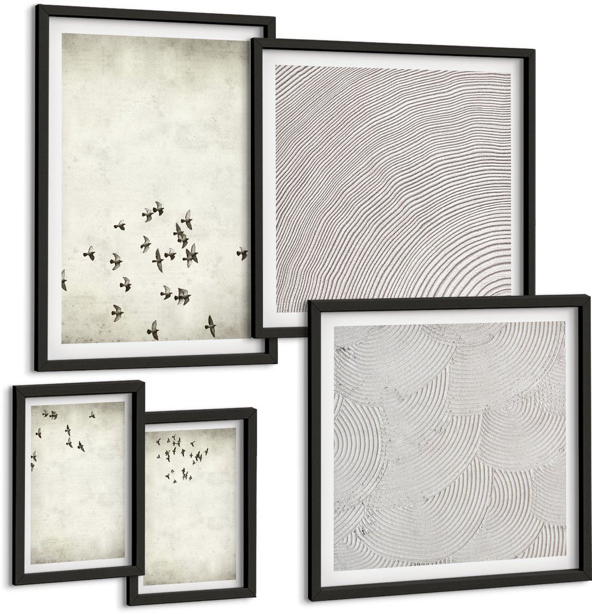 Tulup 4-Delige Schilderij Set - Minimalistisch schilderij van vliegende vogels - 50 x 50 cm, 20 x 30 cm en 40 x 60 cm - Muurdecoratie - Schilderijen Set - Woonkamer - Interieur Decoratie