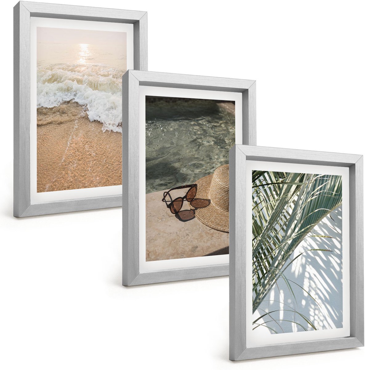Tulup 4-Delige Schilderij Set - Water Strandhoed en zonnebril Bladeren - 20 x 30 cm - Wanddecoratie - Muurdecoratie - Woonkamer - Decoratieve Schilderijen