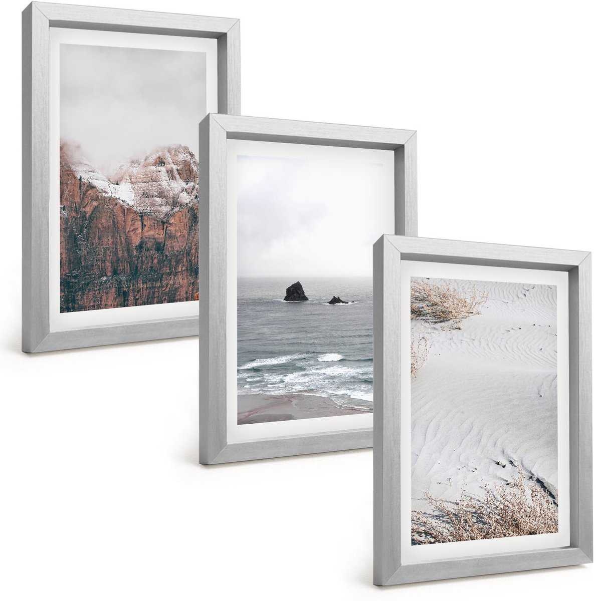Tulup 4-Delige Schilderij Set - Bergen, wolken, zee en zand in natuurlijke tinten. - 20 x 30 cm - Stijlvolle Muurdecoratie - Slaapkamer - Decoratieve Schilderijen