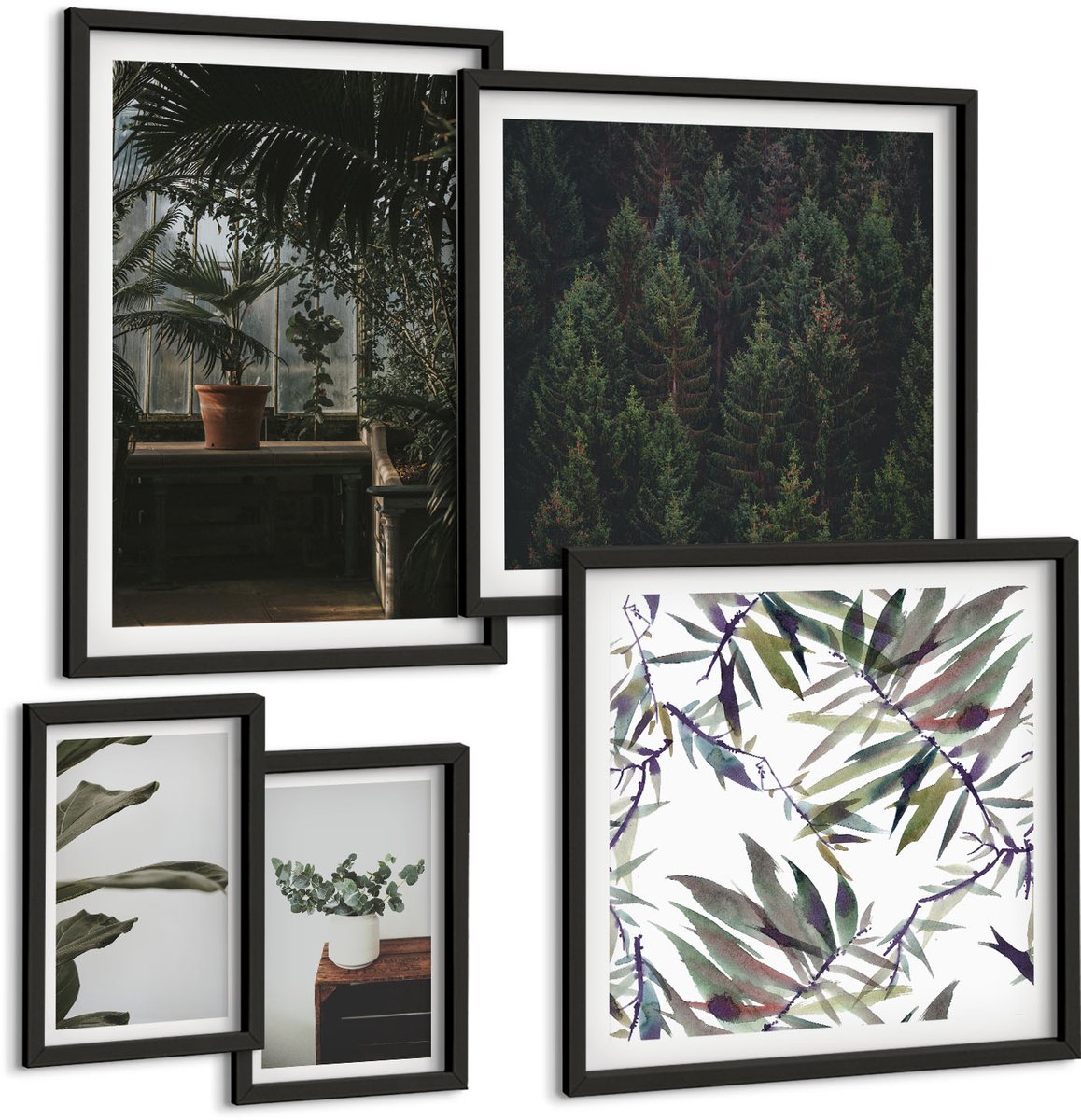 Tulup 4-Delige Schilderij Set - Plantenmotieven en natuurlijke accenten in de groene oase - 50 x 50 cm, 20 x 30 cm en 40 x 60 cm - Stijlvolle Wanddecoratie - Interieur - Moderne Wanddecoratie