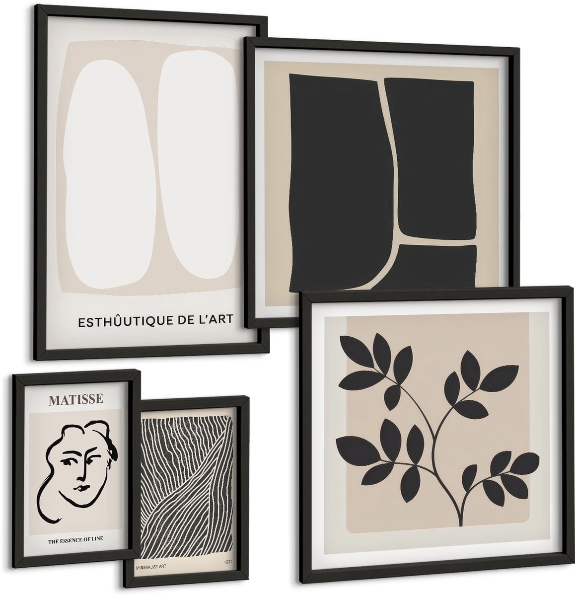 Tulup 4-Delige Schilderij Set - Stijlvolle graphics in een minimalistisch ontwerp met lijnen en vormen. - 50 x 50 cm, 20 x 30 cm en 40 x 60 cm - Muurdecoratie - Decoratieve Schilderijen - Wohnzimmer - Moderne Wanddecoratie