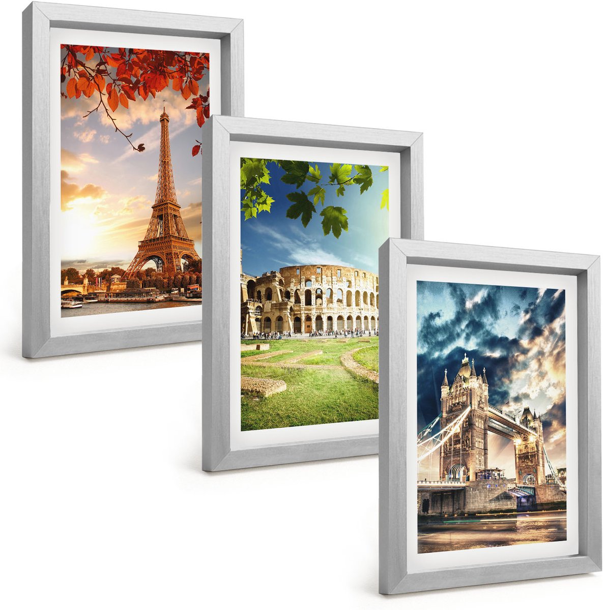 Tulup 4-Delige Schilderij Set - Monumenten van Europa in de warme kleuren van het landschap - 20 x 30 cm - Wanddecoratie - Schilderijen Set - Interieur - Muurdecoratie