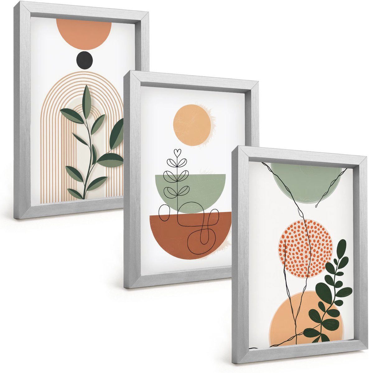Tulup 4-Delige Schilderij Set - Abstracte vormen met kleurrijke plantmotieven - 20 x 30 cm - Moderne Wanddecoratie - Woonkamer - Interieur Decoratie